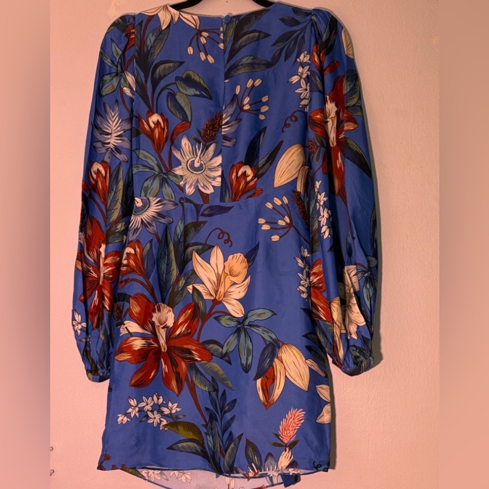NWT FarmRio Floral Silk Blue Mini Dress XS - Picture 7 of 12